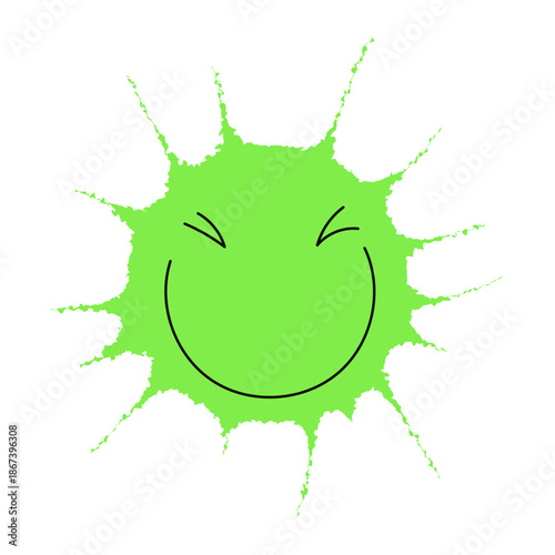 Color splash, burst, blot with cute face isolated on transparent background. Hand drawn flat vector illustration. Cartoon character. Kid fashion, textile print, design element, clip art