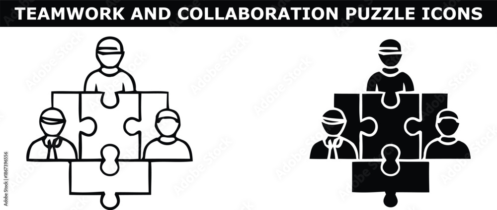 Fototapeta premium Teamwork and collaboration puzzle icons for business and partnership concepts
