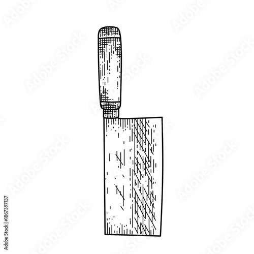 hand drawn meat cleaver line art vector illustration