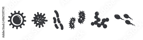 Bundle set pictogram icon bacteria, virus, amoeba, sperm, microbe creature