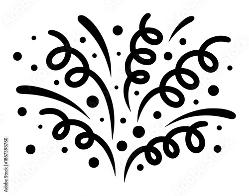 Festive Black and White Confetti and Streamers Explosion Illustration