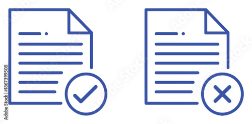 Two document icons, one with a checkmark and one with an X, representing approval and rejection