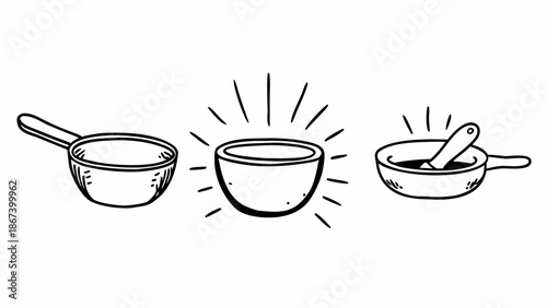 Hand Drawn Outline Of Bowls With Radiant Effect