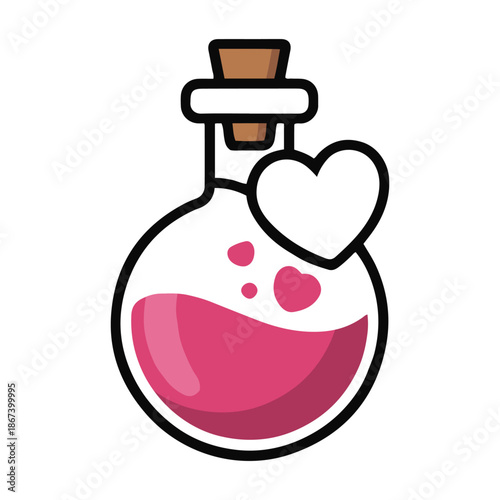 magic love potion bottle icon, romantic liquid flat vector design