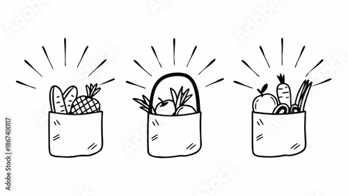 Hand-drawn Illustrations of Fruit Baskets