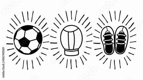 Hand-drawn sports and idea icons isolated on white