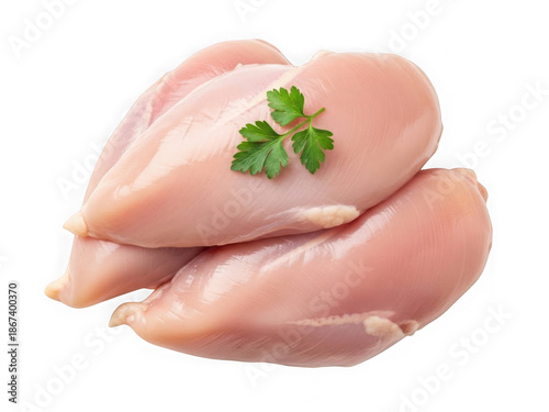 Raw chicken breast with parsley isolated on transparent background