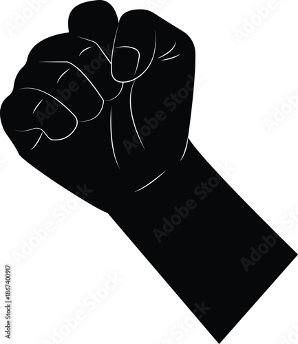 clenched fist hand gesture punch black and white Raised fist in black