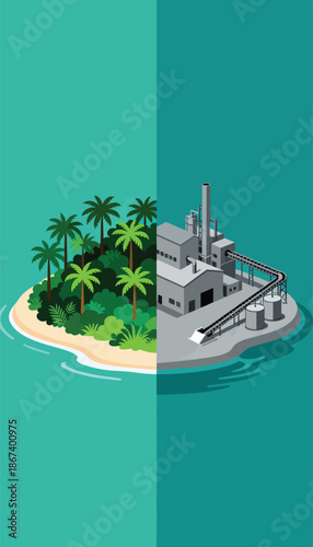 Tropical paradise contrasts with industrial development