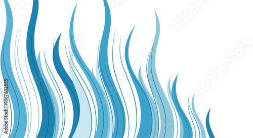 Abstract background featuring vertical wavy lines in various shades of blue resembling waves or grass on a white background.