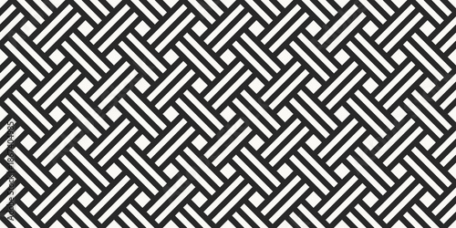 Seamless black and white woven geometric pattern. Abstract interlaced lines creating modern textile-style background.