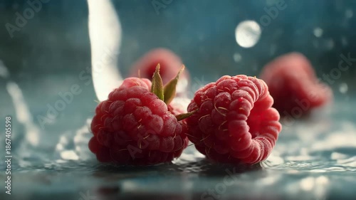 Raspberries are watered and moistened with water