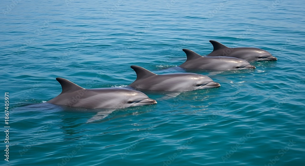 Naklejka premium Dolphins swimming ocean.