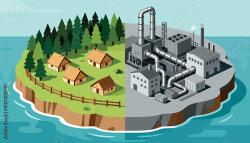 Island split between idyllic nature and industrial pollution