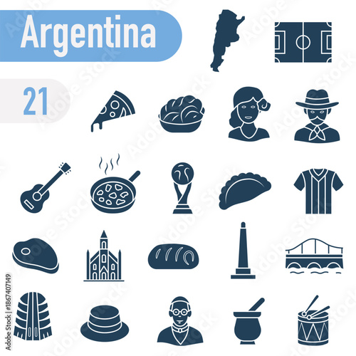 Icons about Argentine traditions, culture, and symbols. A set of solid icons about Argentina.