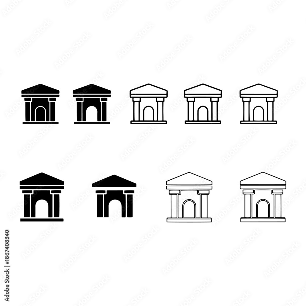 Fototapeta premium law building, bank building soild and thin linear silhouette pack