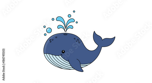 Friendly blue whale is swimming peacefully while spouting water from its blowhole with several bubbles floating in the air around it.