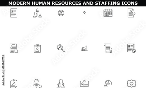 A collection of modern human resources and staffing icons on a clean white background