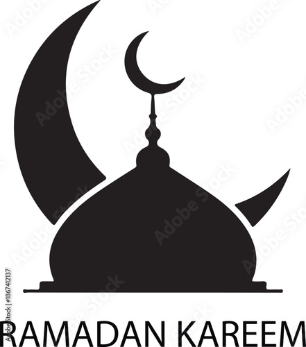 Vector illustration of a bull head with horns and a crescent moon featuring Arabic Islamic calligraphy for an Eid Mubarak greeting card design