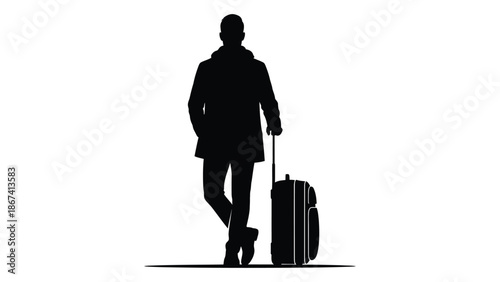 Silhouette of a person walking with a suitcase travel and journey concept