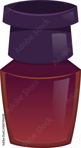 Elegance perfume brown glass bottle with cap, vector cartoon cologne vial, fragrant cosmetic product flask packaging