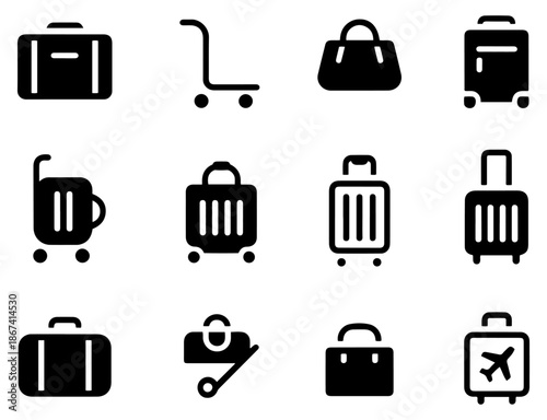 travel baggage luggage icons set