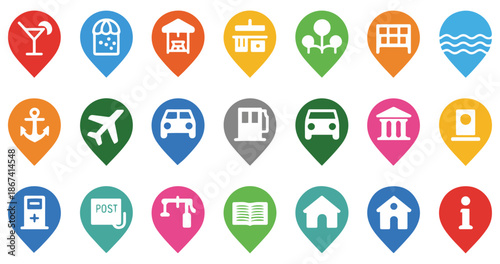 location map marker icons place set