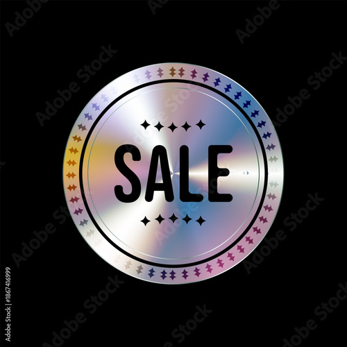 Holographic sale sticker. Shiny retail label. Vector image. EPS 10.