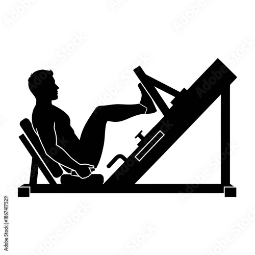 Silhouette of a man performing leg press exercise on a gym machine male person