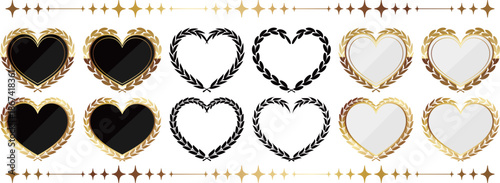 ハート型の月桂冠エンブレム12種セット　ゴールド