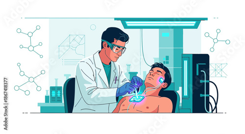 Innovation in medical technology: Doctor uses advanced treatment on patient in laboratory