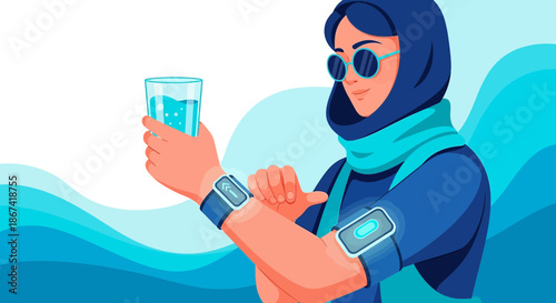 Innovative hydration monitoring concept with wearable tech for balanced lifestyle and wellness focus
