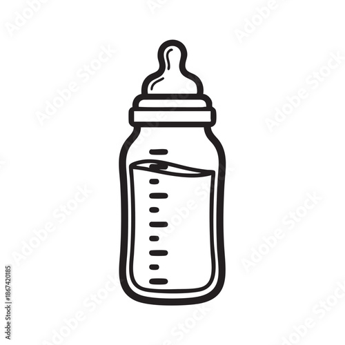 Simple baby bottle illustration with measurement marks isolated