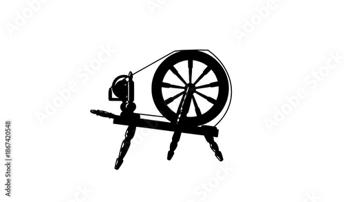 Old vintage spindle spinning wheel vector illustration isolated on white