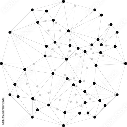 Abstract three-dimensional network structure with interconnected nodes and data flow