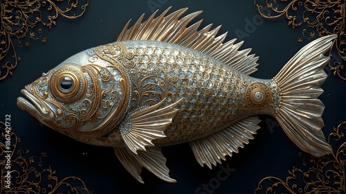 Luxury Ornamental Fish with Gold Details on Dark Background