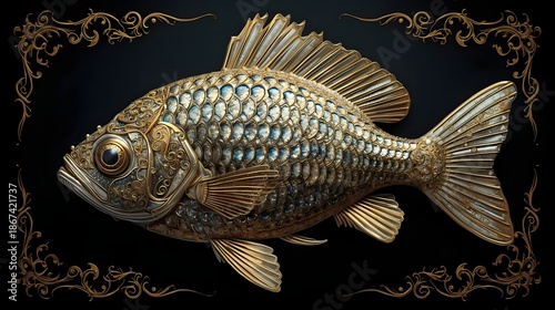 Luxury Ornamental Fish with Gold Details on Dark Background