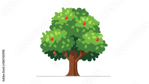 Cartoon Apple Tree with Red Apples and Green Leaves