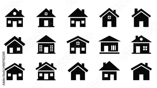 Collection of various house icons on a white background
