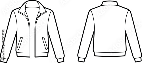 Front and back view of a bomber jacket fashion flat illustration on white outerwear clothing