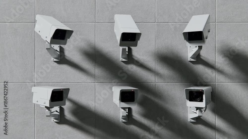 Abstract Seamless Loop 3d Animation of Classic Security CCTV Cameras on Wall