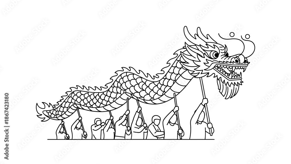 Fototapeta premium Dragon puppet on strings being controlled.