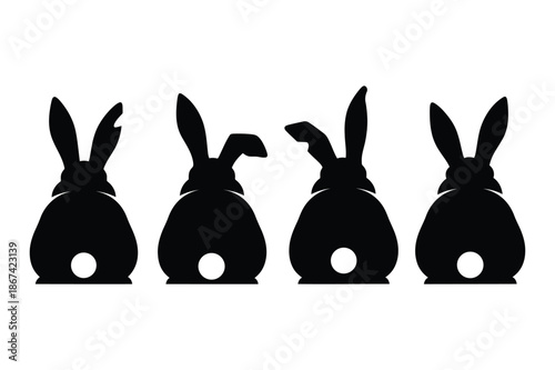 easter bunny silhouette vector set of cute rabbits