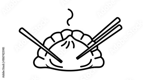 Steamed Dumpling with Chopsticks on Plate.