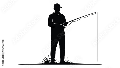 Silhouette of a fisherman standing with a fishing rod outdoors
