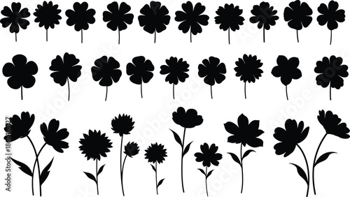 Collection of Black Flower Silhouettes for Botanical Designs