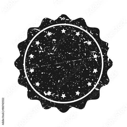 Post stamp, label or badge. Grunge imprint and postmark. Brown vintage circle postcard watermark. Used envelope design element. Vector illustration.