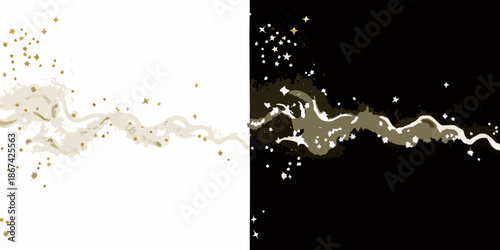 Abstract background with golden sparkles and contrasting dark and light halves
