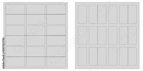 Gray rectangular panels arranged in grid patterns side by side neutral design