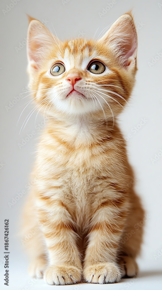 Fototapeta premium Adorable orange kitten with curious expression.